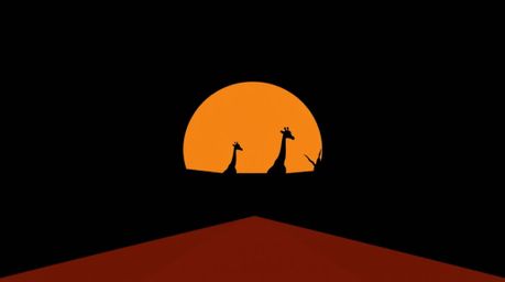A captivating logo design featuring a geometric silhouette of giraffes against a vibrant sunset savanna backdrop.  Clean line
