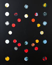 This captivating artwork showcases a high-angle perspective of an intense jet-black acrylic painting featuring a minimalist g