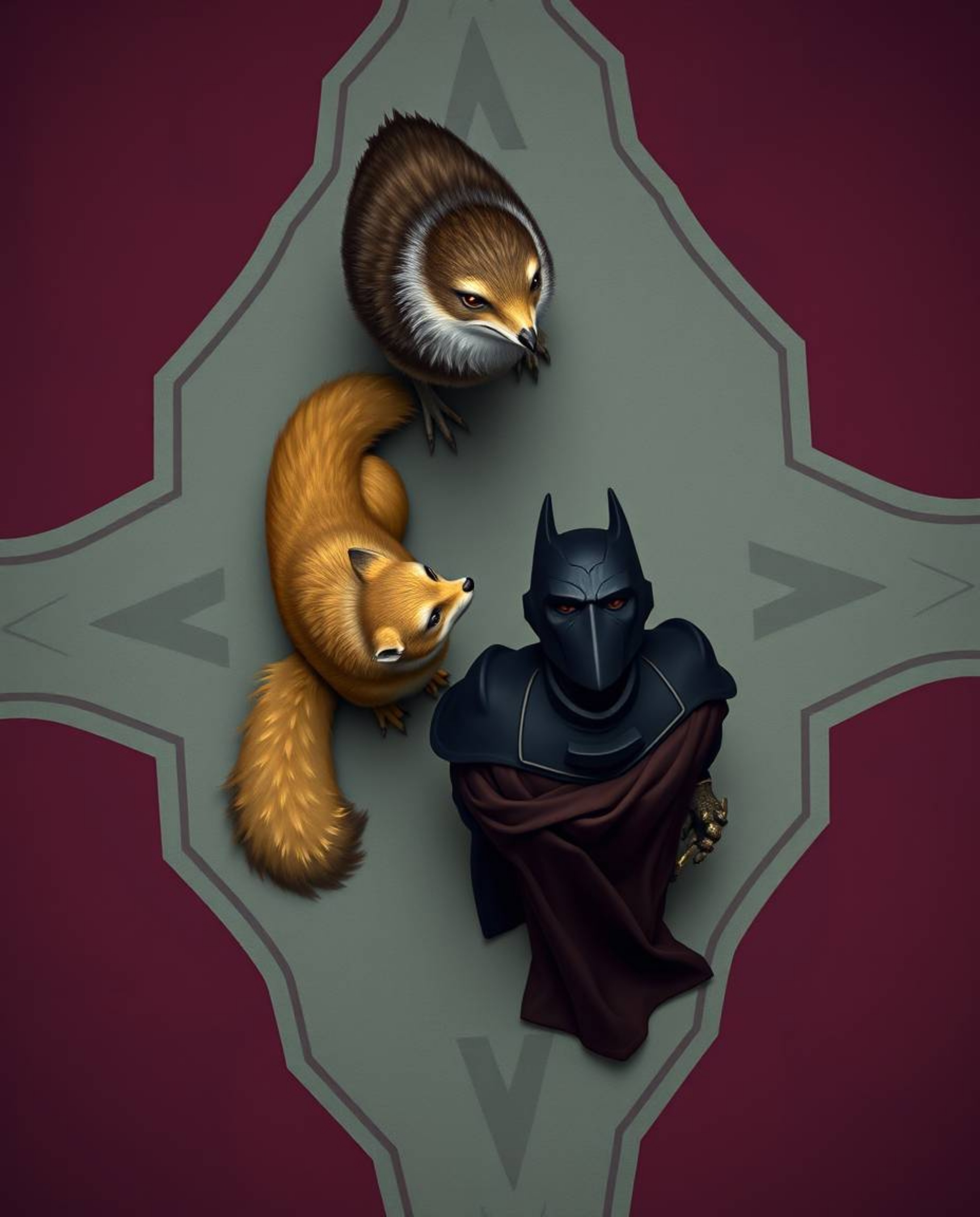 Experience a unique perspective of a hero's journey with their talking animal sidekick in this overhead bird's-eye view. The
