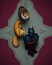 Experience a unique perspective of a hero's journey with their talking animal sidekick in this overhead bird's-eye view. The