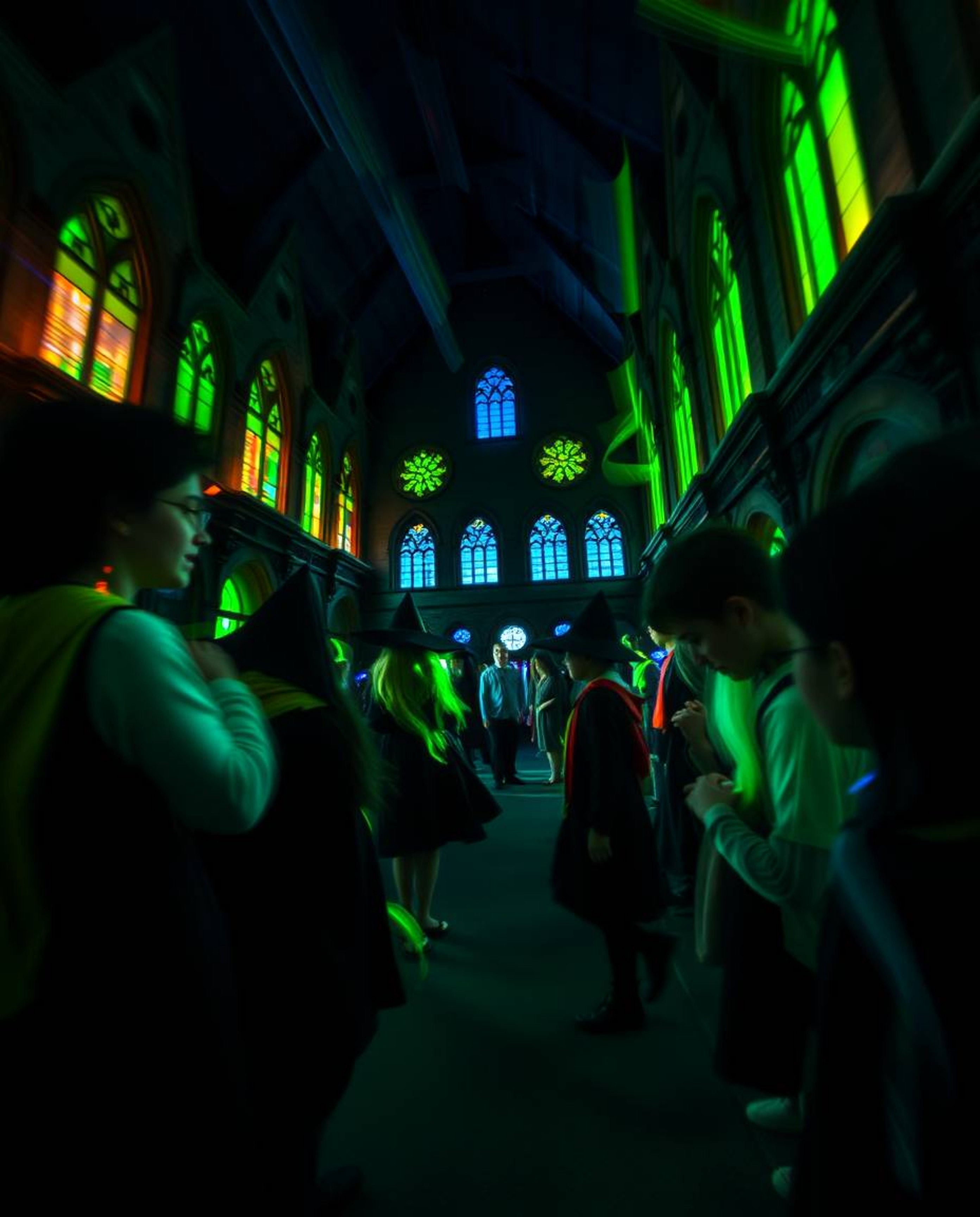 Explore the captivating world of long exposure photography where bioluminescent colors illuminate a magical school brimming w