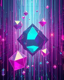 Experience the mesmerizing visuals of iridescent colors shimmering across glitched geometric shapes floating within a vibrant