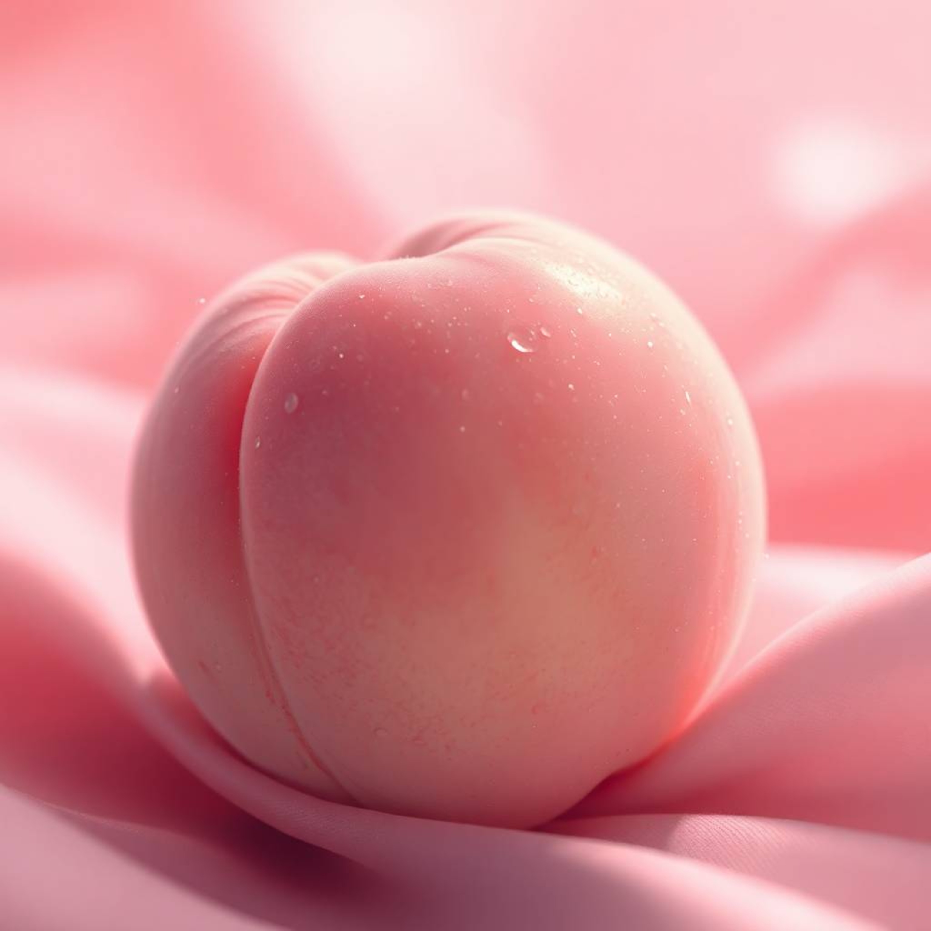 A captivating digital sketch showcases a close-up of a soft pink peach resting delicately on pastel pink silk. The peach's fu