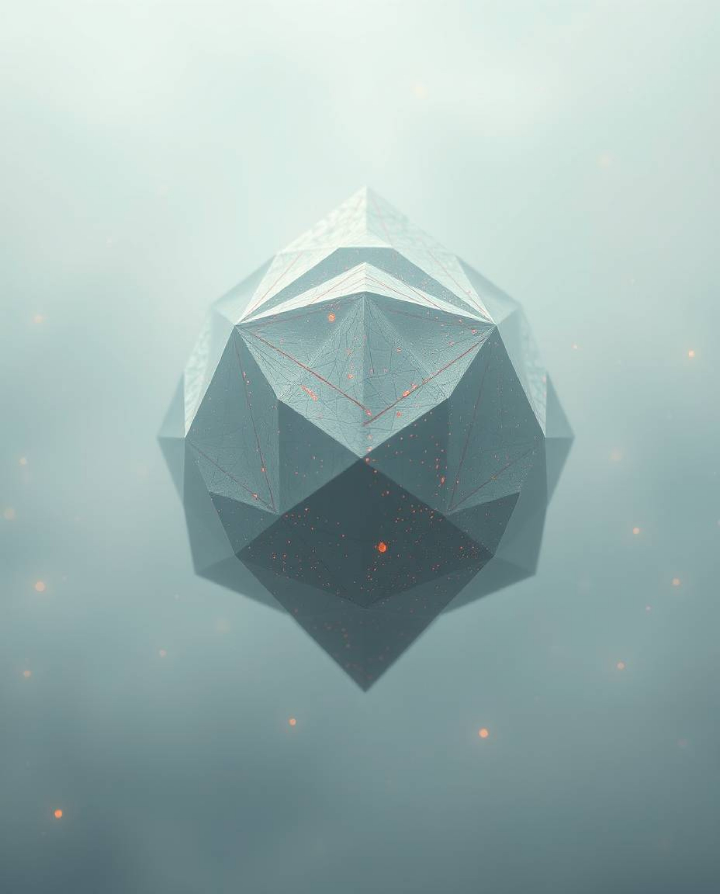 Explore the intricate beauty of origami fused with a cyberpunk aesthetic. Glitched geometric shapes float within a thick, fog