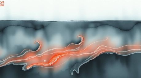 Explore the unsettling beauty of this digital artwork featuring neon gradient textures flowing across a liquid surface. This 