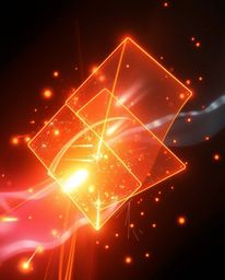 Discover stunning creative light art featuring abstract shapes, glitch effects, and scanlines.  The artwork showcases warm go