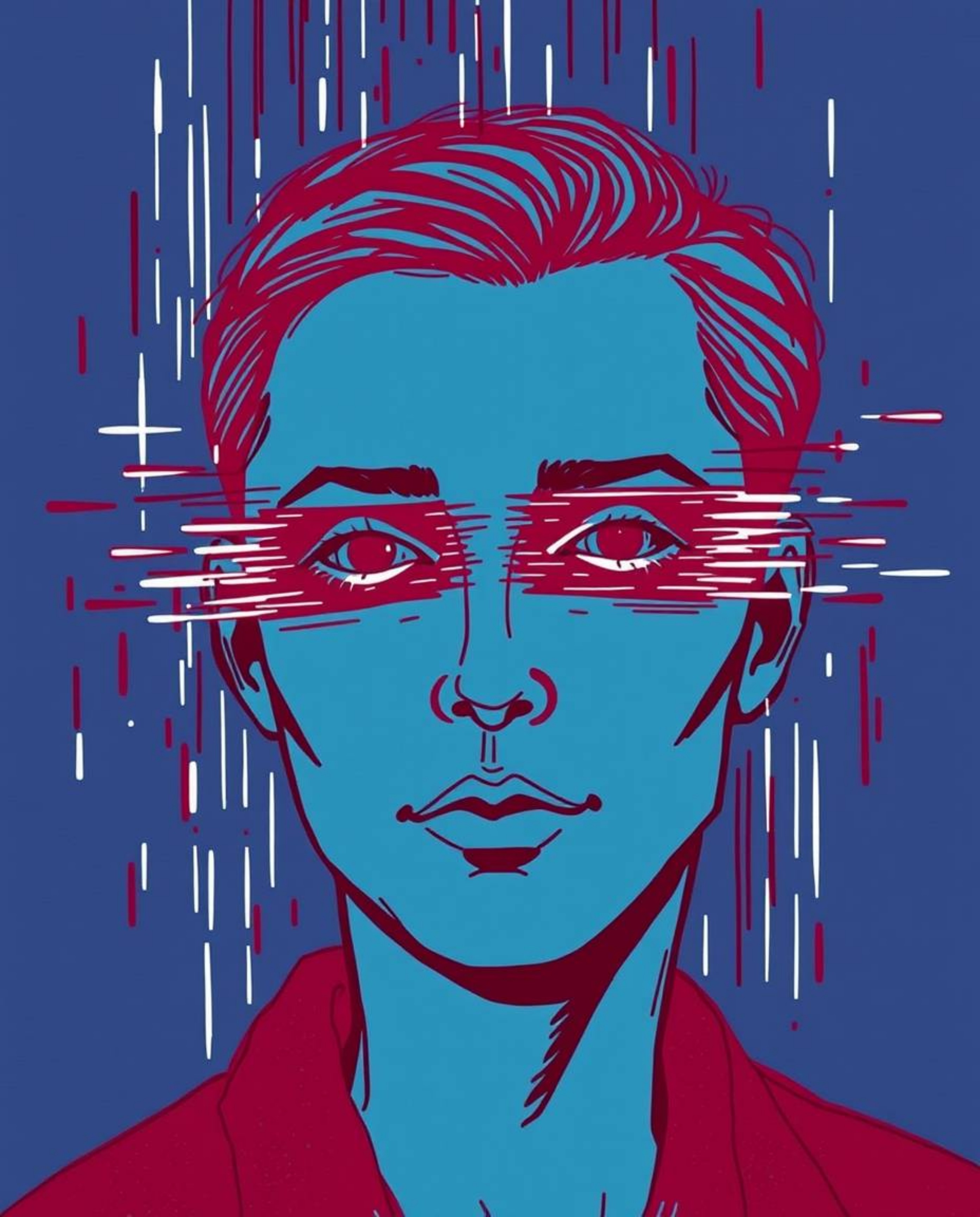 A captivating digital artwork showcasing a human face undergoing a mesmerizing transformation into a data stream, rendered in