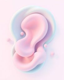 An adorable and cute Isekai anime-style depiction showcasing abstract 3D liquid forms rendered in soothing pastel colors. Fea