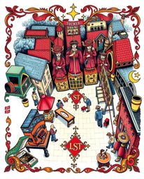 A high-angle perspective showcases a symbolic traditional tattoo art print depicting a vibrant musical number in a bright tow