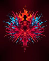 A stunning photograph showcasing a massive and vibrant splash pattern that coalesces into the form of a human silhouette, ren