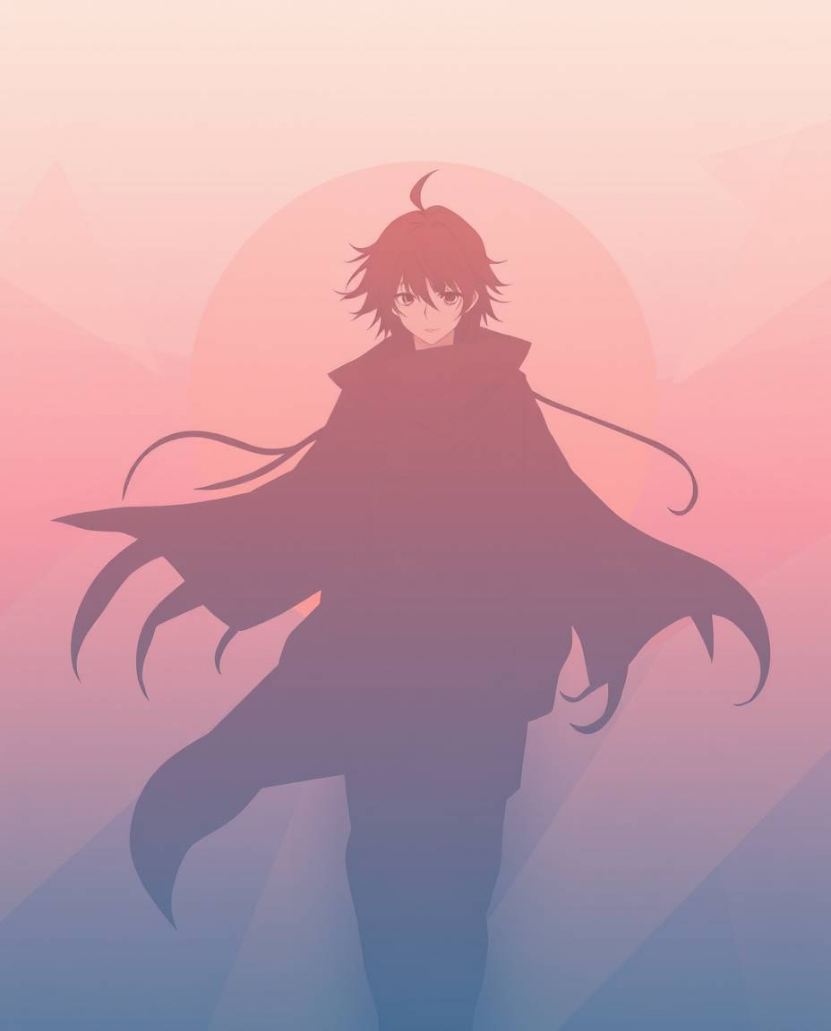 Explore an expressive Isekai anime-style artwork showcasing a figure against a geometric pastel gradient wallpaper. This soft