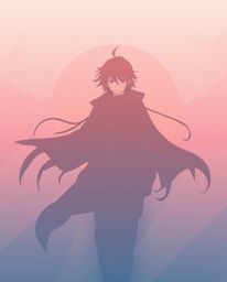 Explore an expressive Isekai anime-style artwork showcasing a figure against a geometric pastel gradient wallpaper. This soft