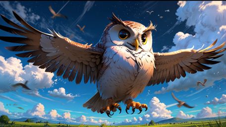 In a charming and imaginative classroom setting, rendered in a blend of Pixar and anime styles, a wise blind owl instructs yo