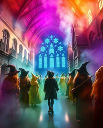 Experience the vibrant energy of a magical school brimming with young wizards and an ethereal spiritual vibe.  This captivati