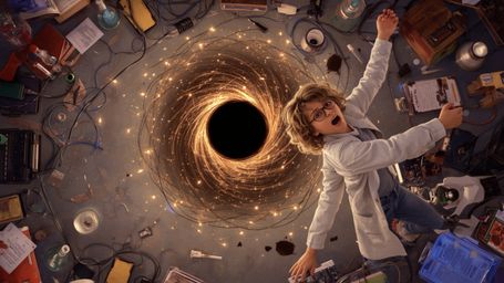A vibrant, cinematic photograph in a stylized, Pixar-esque aesthetic captures a dynamic science fair duo, a girl and a boy, s
