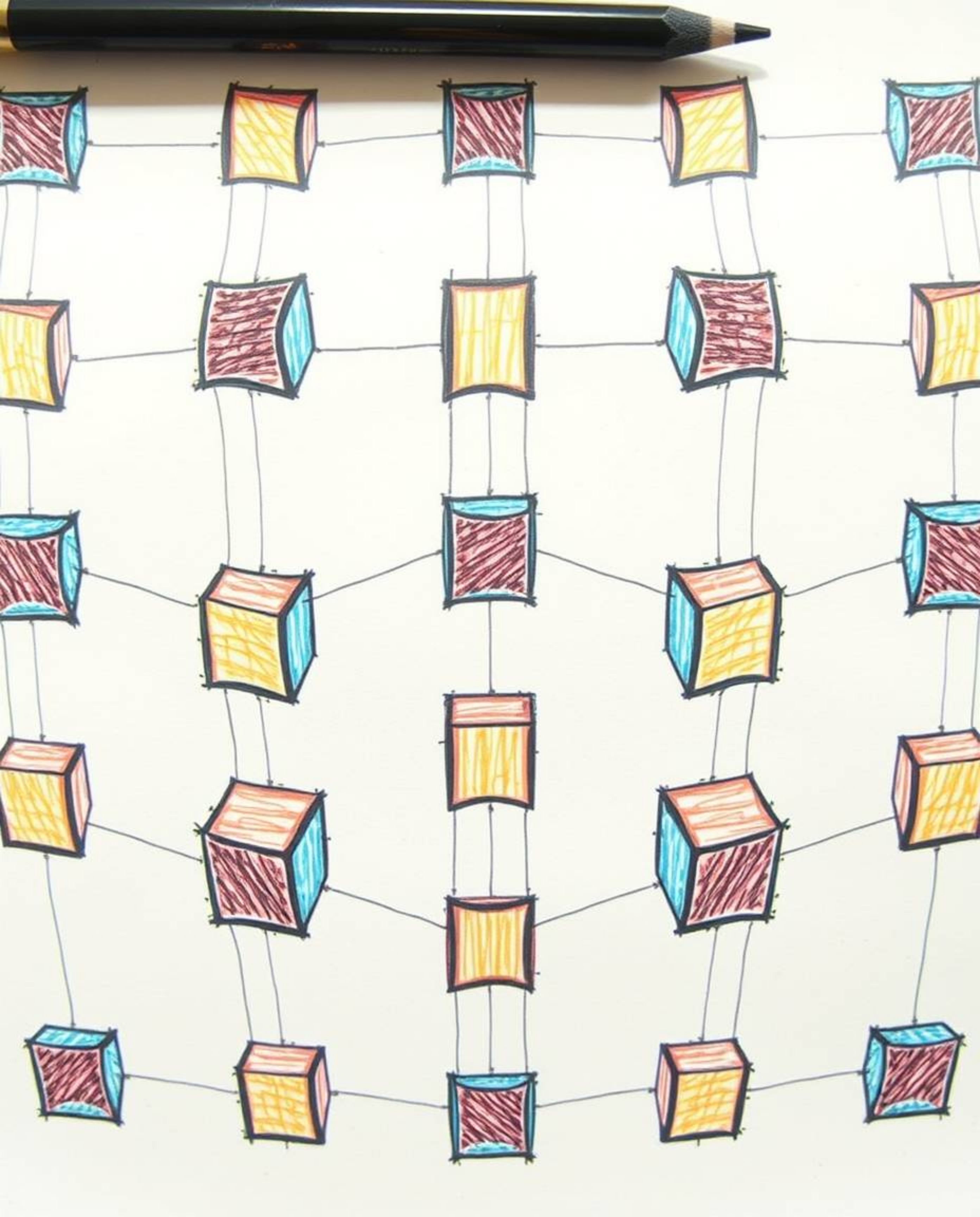 A captivating hand-drawn sketch showcases a repetitive cube pattern in the style of M.C. Escher's impossible geometry.  Elect