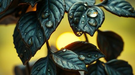 This captivating cast bronze sculpture captures the enchanting beauty of a sunset reflecting in raindrops clinging to leaves.