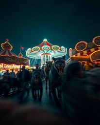 Experience the surreal and captivating beauty of a carnival reclaimed by nature in this long-exposure photograph. Rich, deep 