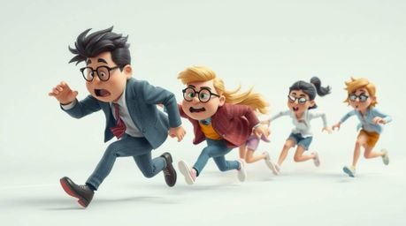 Explore a captivating high-resolution stock photo featuring a dynamic chase scene rendered with exaggerated squash and stretc