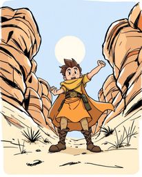 A captivating hand-drawn sketchnote illustration depicts a brave, Disney-style hero embarking on a thrilling desert adventure