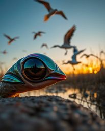 An extreme macro close-up photograph showcasing the stunning iridescent colors and reflections on a small subject. Set agains