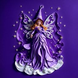 Discover a captivating papier-mâché artwork depicting a fairy godmother emerging from a swirl of sparkles. This unique sculp