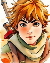 A brave hero embarks on a Disney-style desert adventure, captured in a delicate watercolor painting. The artwork features wa