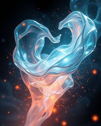Explore a captivating digital painting featuring intense dramatic lighting and an ethereal spiritual vibe. Glassy, fluid 3D s