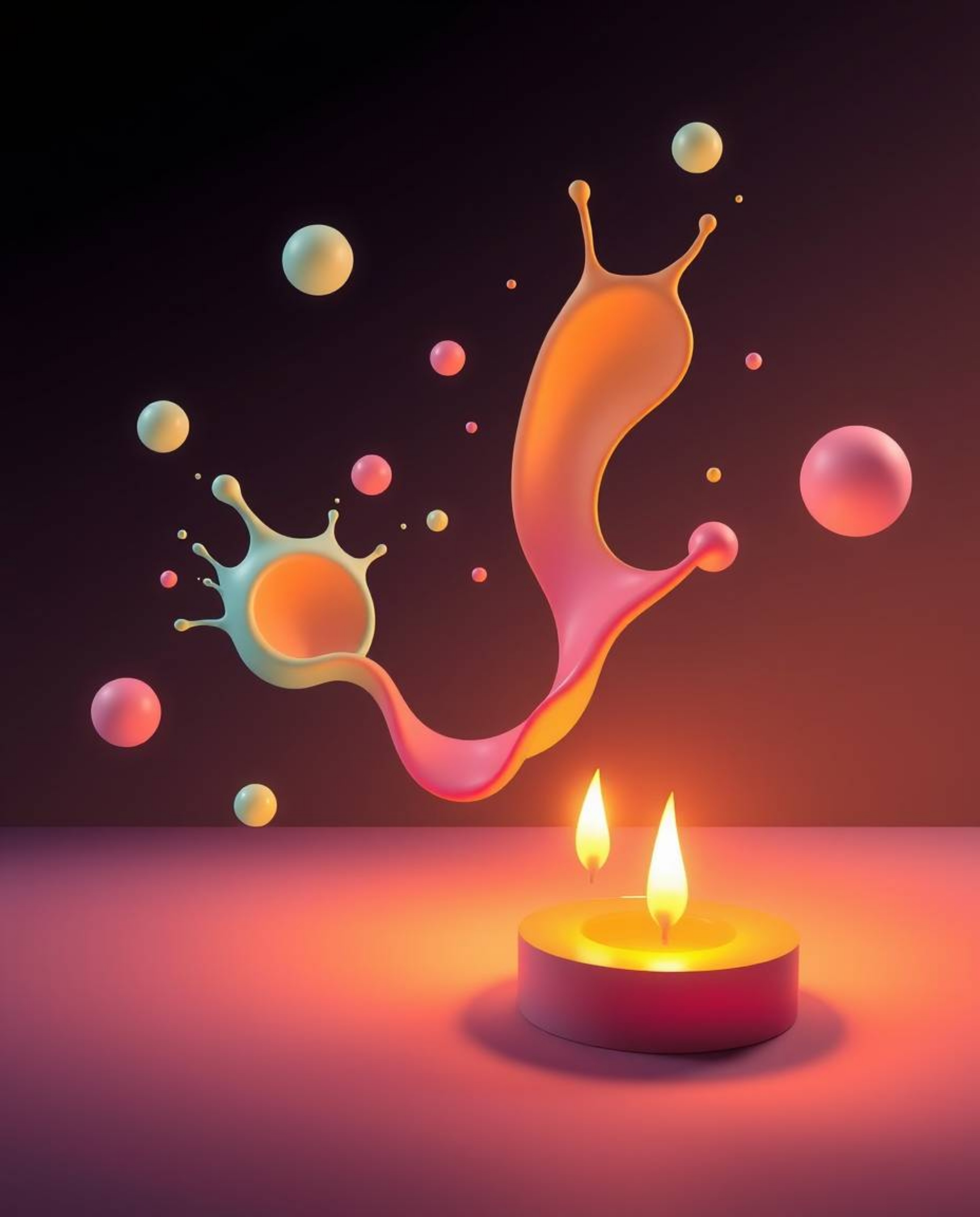 Experience the mesmerizing blend of modern flat design and abstract 3D art, featuring colorful splash shapes gracefully float