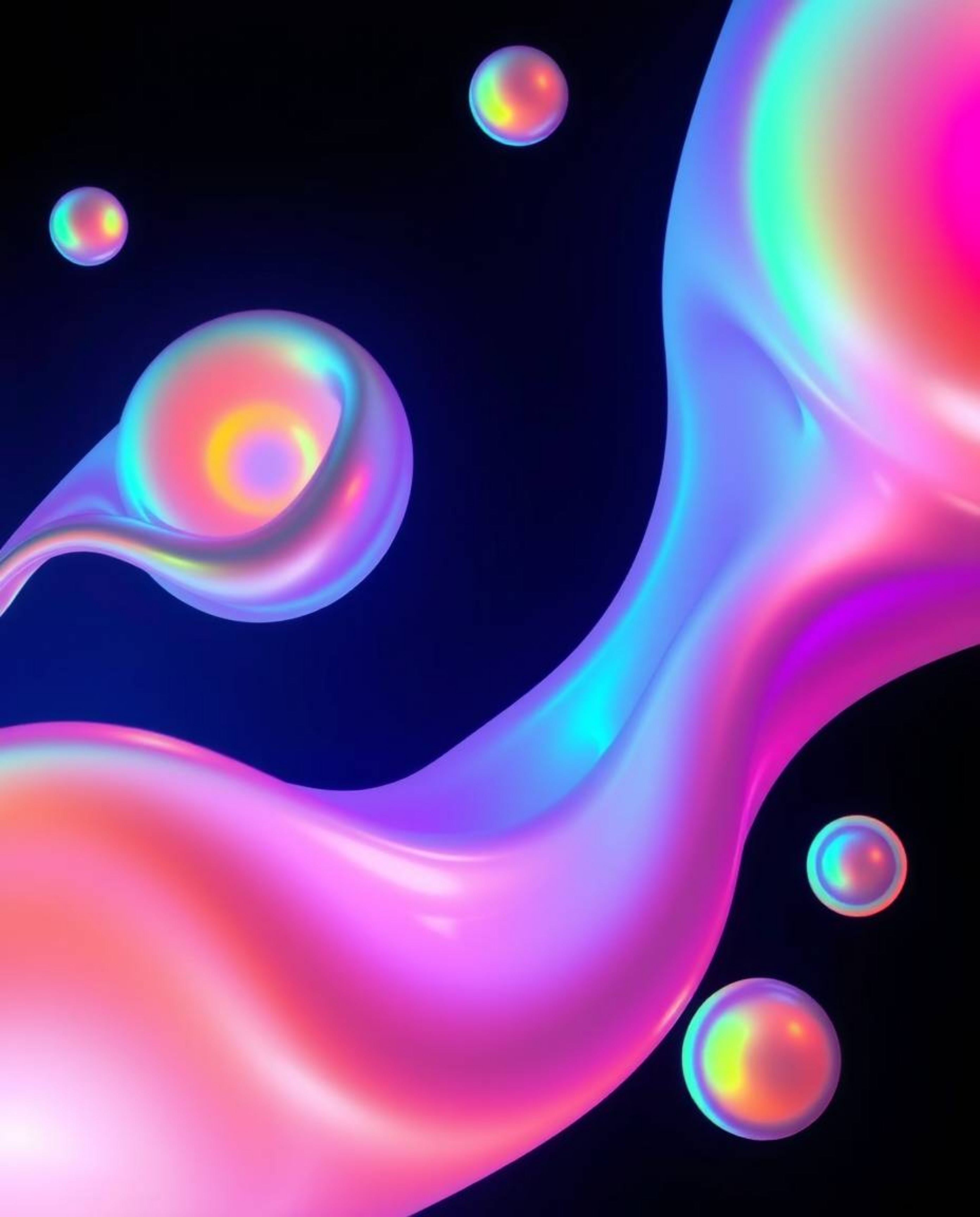 Experience the captivating beauty of glowing bioluminescent colors illuminating smooth 3D fluid shapes with metallic textures