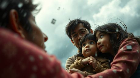 Experience an intense and dramatic family reunion in Pixar style, set against the backdrop of stormy skies. This extreme macr