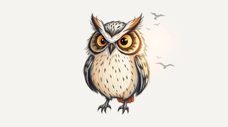 A heartwarming, hand-drawn sketch in the style of Pixar depicts a blind owl, rendered with textured pencil strokes and rough 