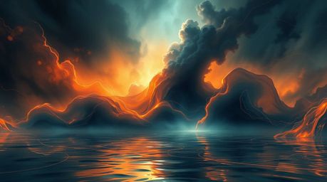 Experience the dramatic intensity of a digital painting featuring neon gradient textures flowing gracefully across a liquid s