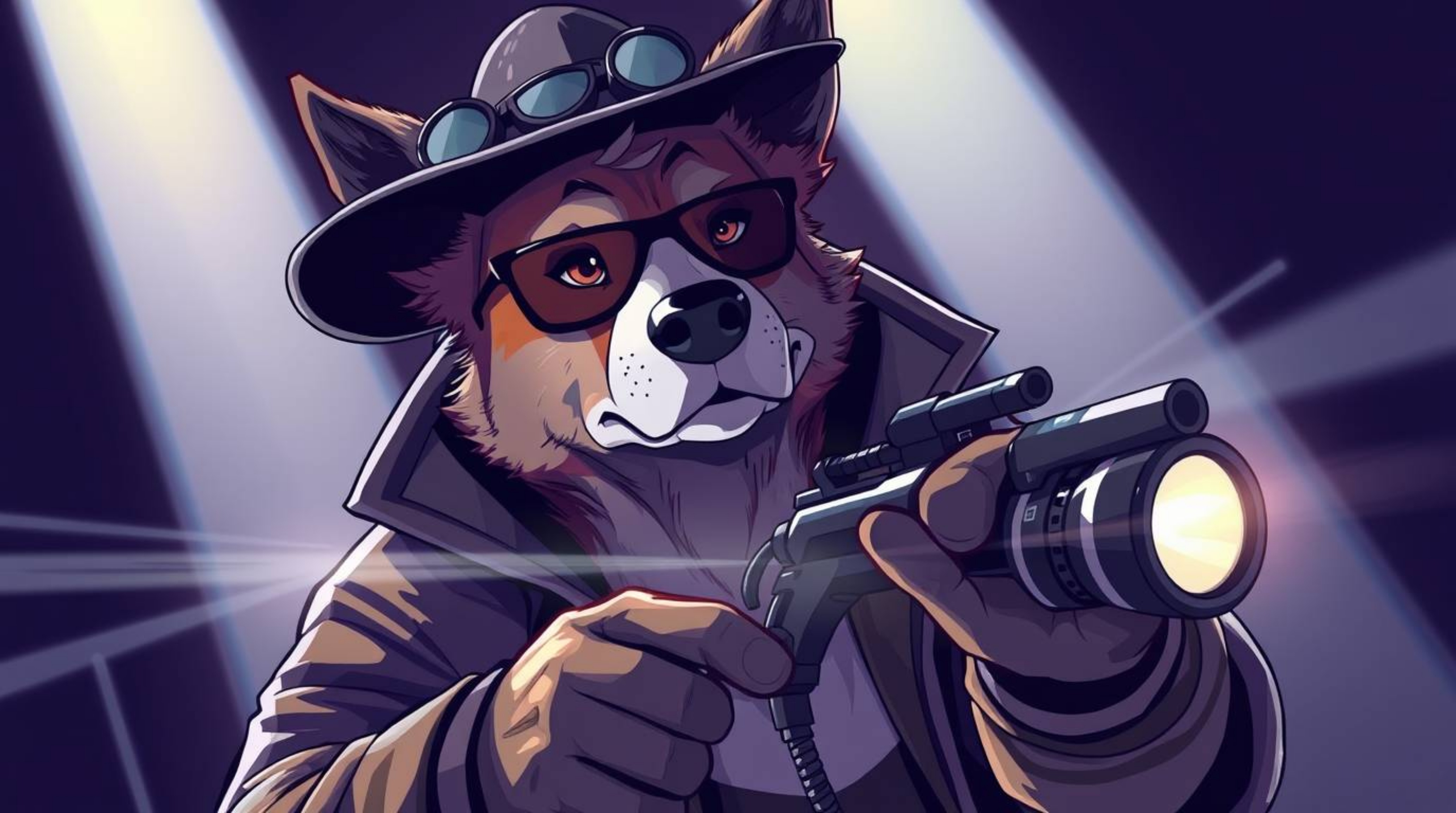 A captivating illustration showcases a sharp-eyed dog detective utilizing advanced technology to solve a thrilling mystery.  
