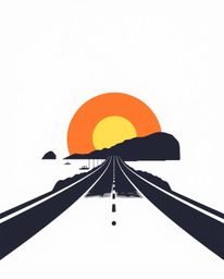 This geometric logo design features a silhouetted coastal highway at sunset, crafted with clean lines and balanced symmetry. 