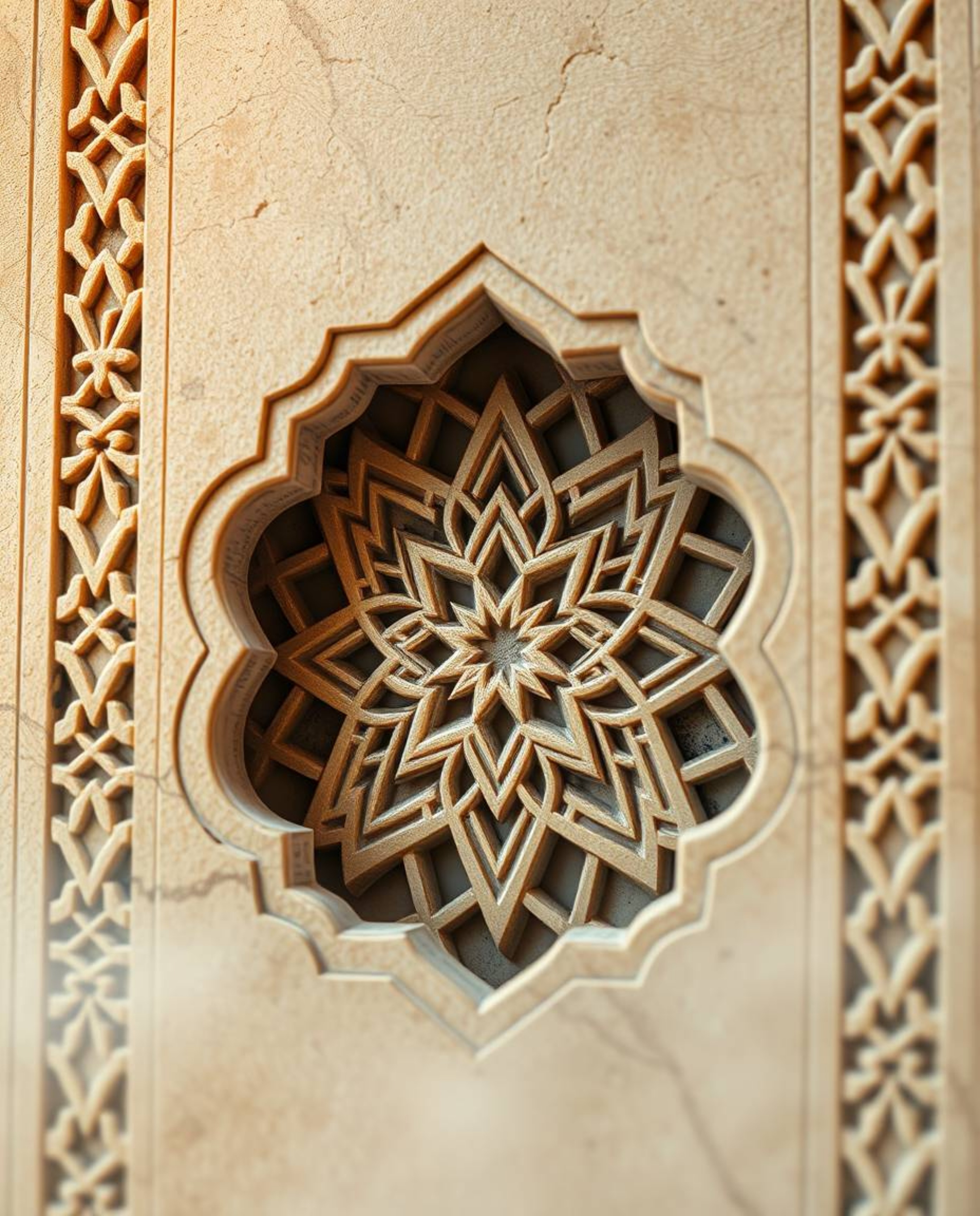 Explore the beauty of soft cinematic haze intertwined with intricate origami-style stone carvings featuring adorable and cute