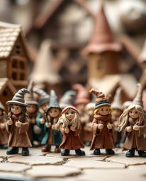This image showcases a magical school brimming with young wizards, brought to life through intricate sculptural clay art. The
