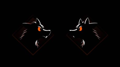 A captivating logo design featuring two mischievous talking animals rendered in geometric shapes.  Intense, dramatic lighting