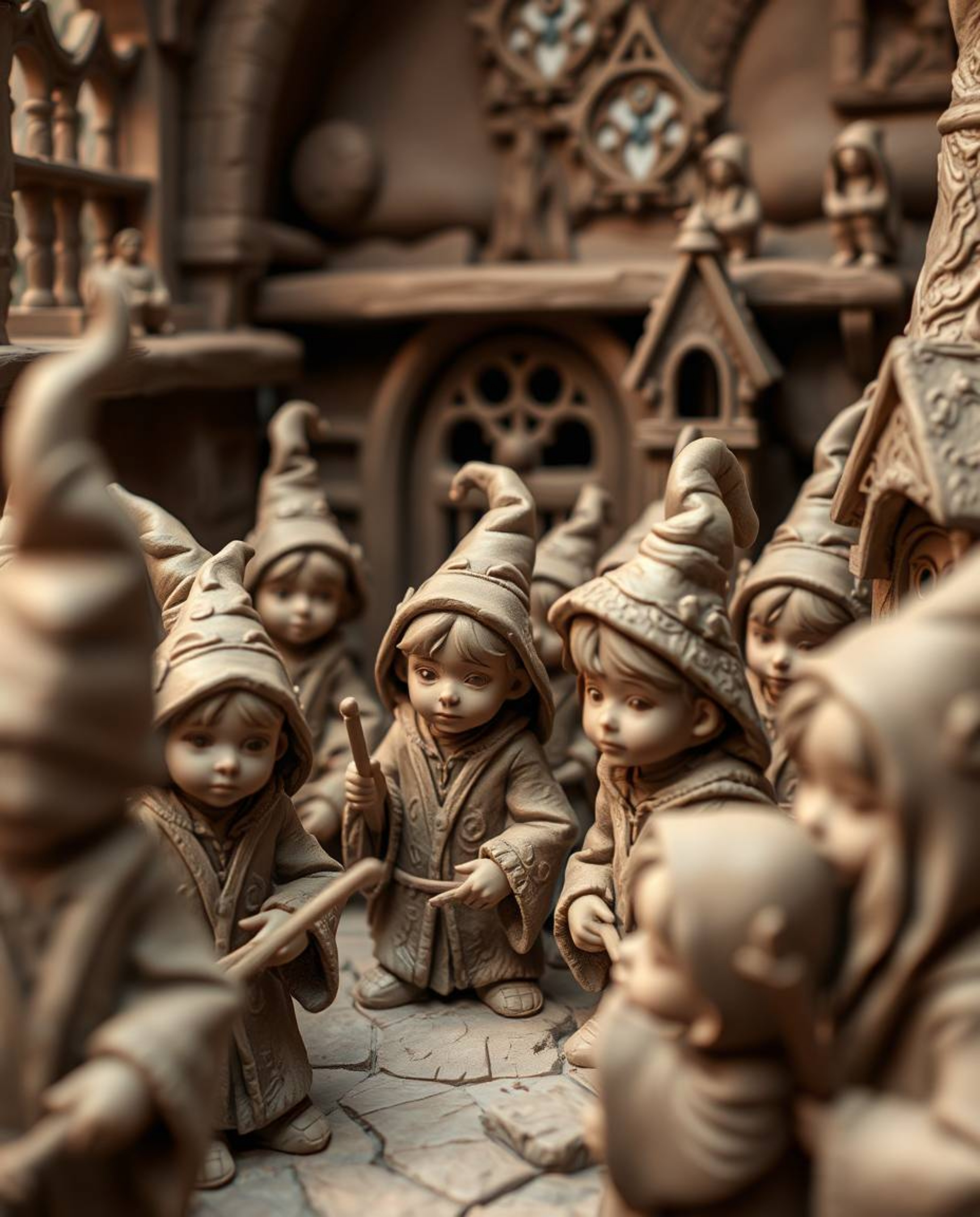 Immerse yourself in a magical school filled with young wizards, brought to life as a captivating sculptural clay art piece. T