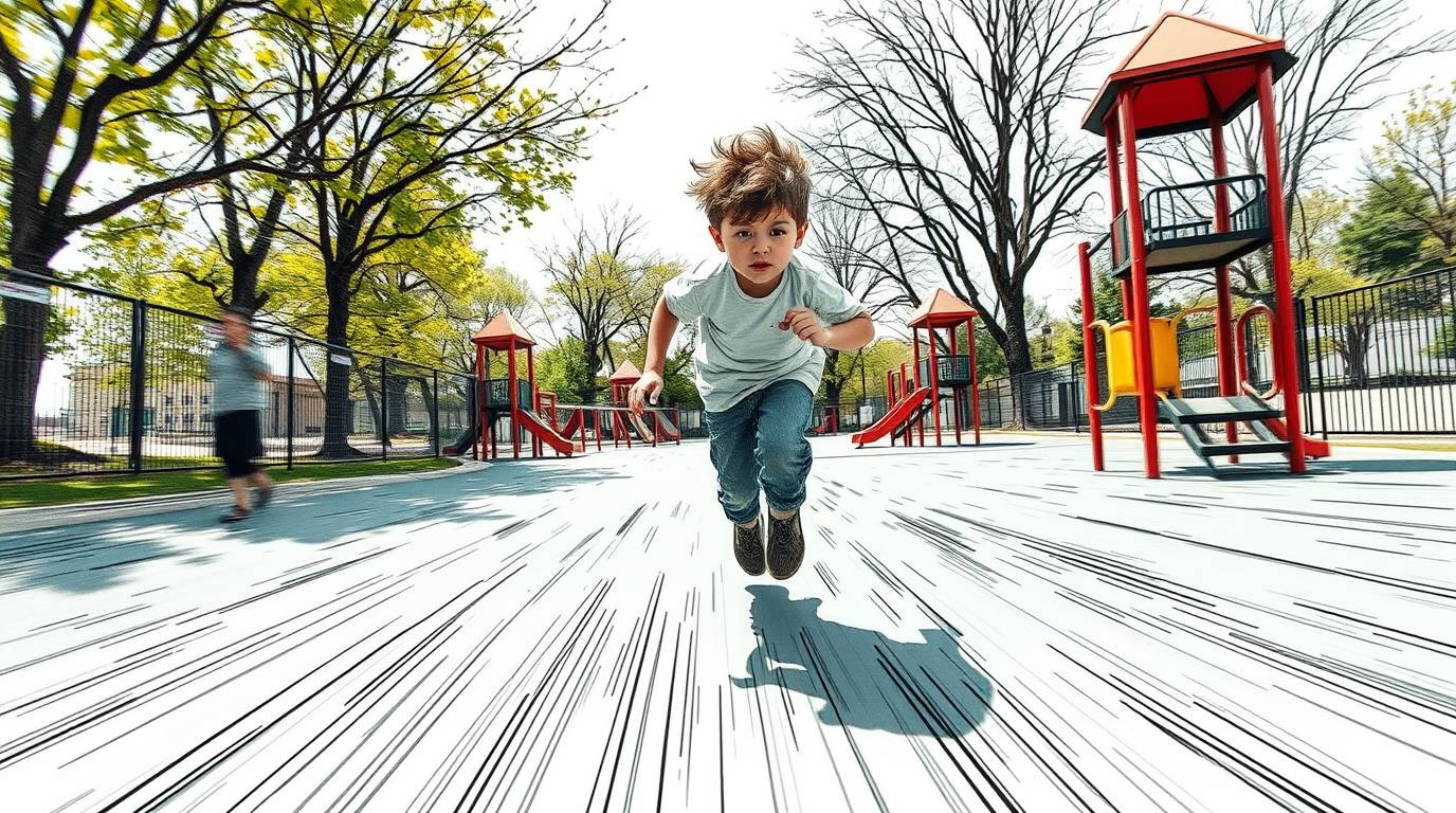 A captivating hand-drawn sketchnote depicts a dramatic slow-motion run through a playground.  The illustration focuses on ext