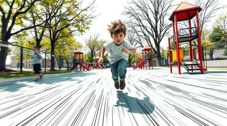 A captivating hand-drawn sketchnote depicts a dramatic slow-motion run through a playground.  The illustration focuses on ext