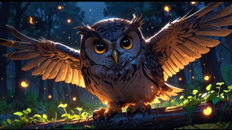 A truly magical and enchanting scene, created in a beautiful blend of Pixar and anime styles. Under the darkness of night, a 
