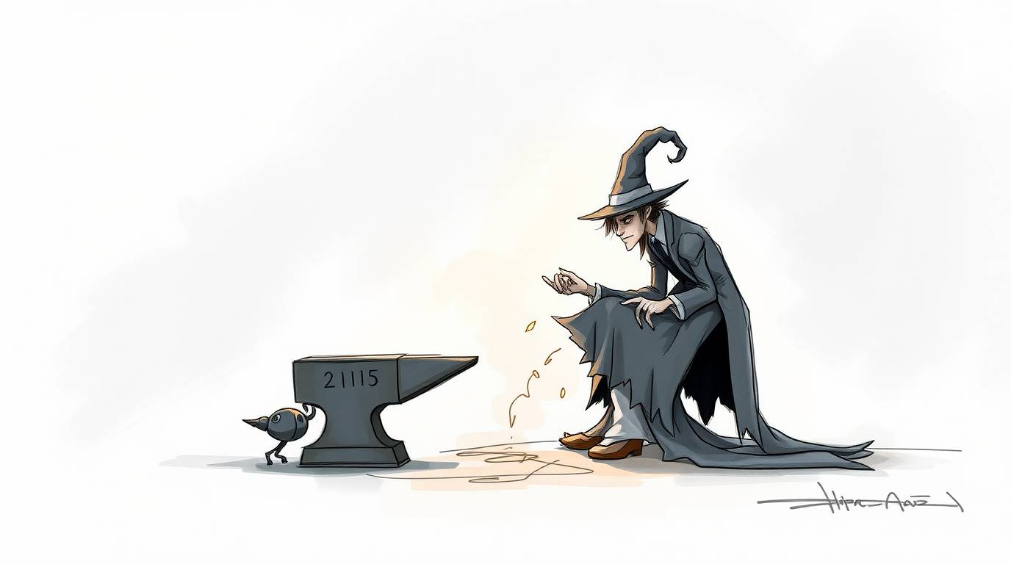 Explore a graceful and elegant hand-drawn color sketchnote featuring a refined trickster character in a precarious situation 