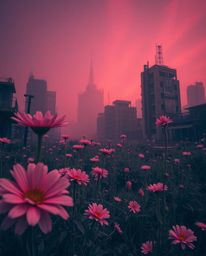Explore a surreal landscape where infrared tones paint an eerie picture of a post-apocalyptic city. Witness the resilience of