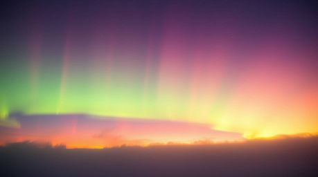 Experience the magic of a vibrant sunset sky with the ethereal glow of the Northern Lights beginning to appear. This captivat