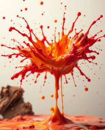 A vibrant and surreal dreamscape captured in a single moment, featuring a colorful paint splash suspended in mid-air. This im