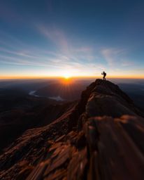 This dynamic long-exposure photograph captures a sunset from a high alpine peak, masterfully using blurred lines and motion t