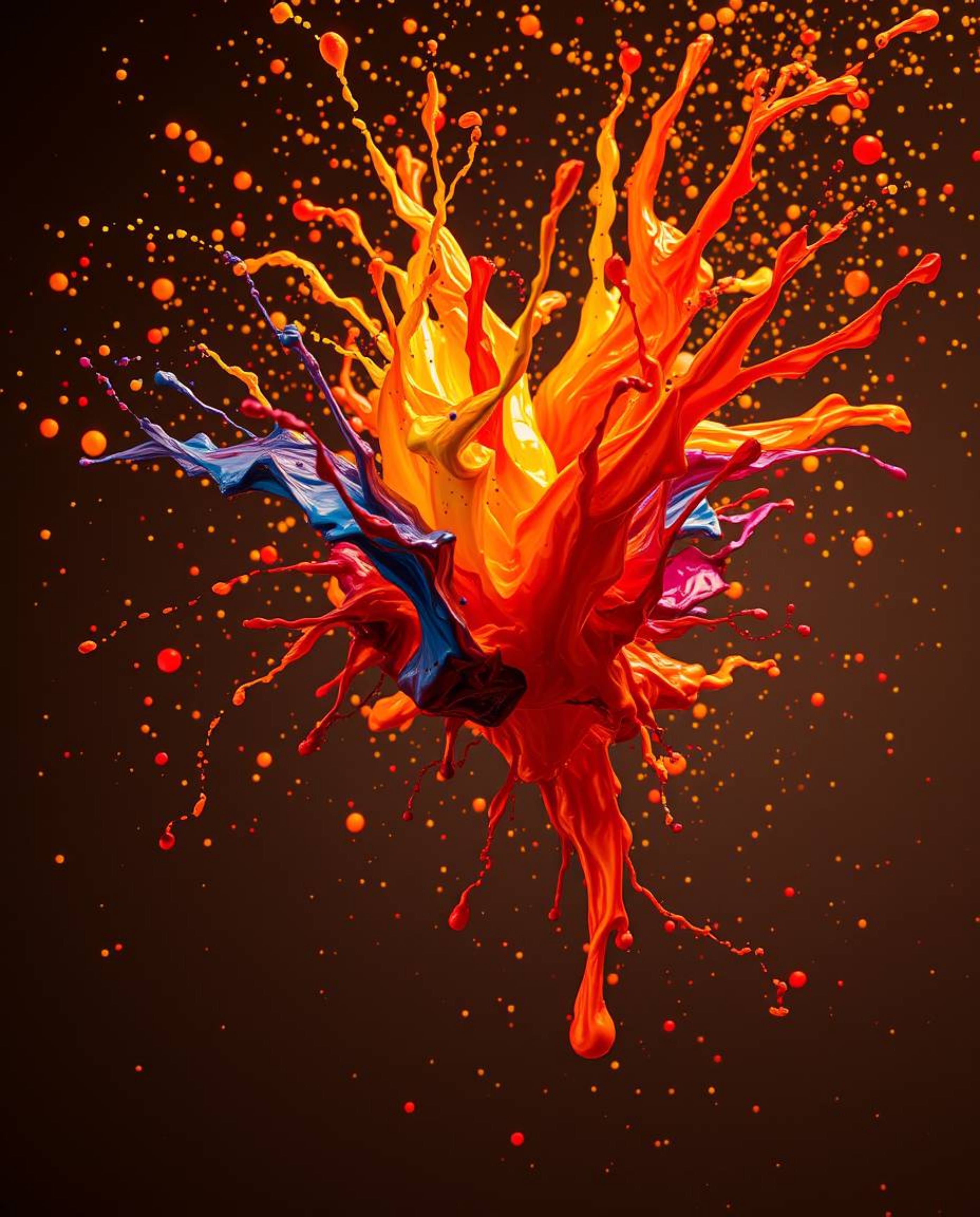Experience a captivating and luxurious visual with vibrant paint suspended in mid-air, meticulously captured using a high-spe