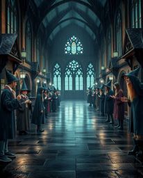 Explore a captivating high-resolution stock photo showcasing a magical school brimming with young wizards amidst a wet and ra