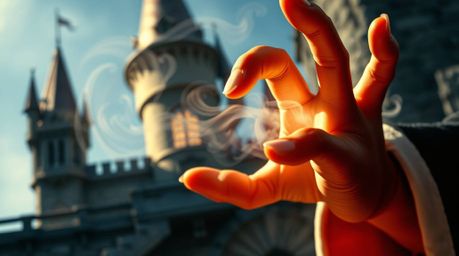 An extreme close-up reveals the intricate details of a classic Disney villain's hand as they cast a powerful spell within the